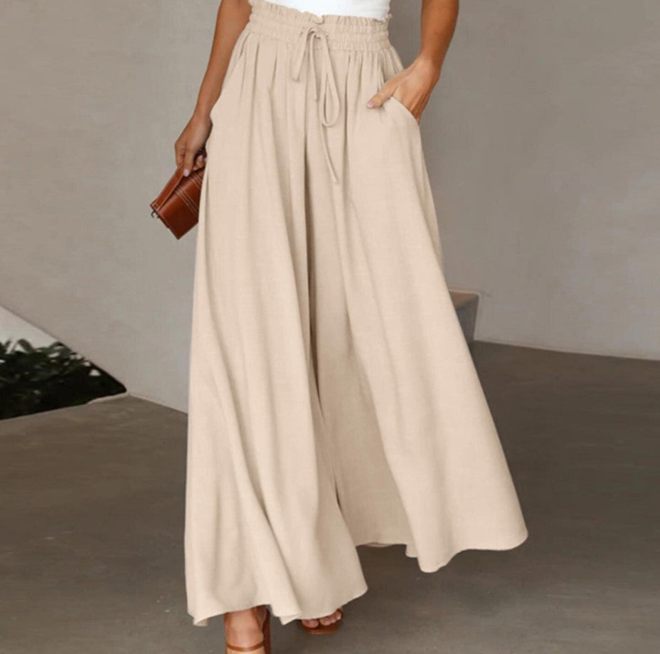 Women's Waistband Wide Leg High Waist Long Pants