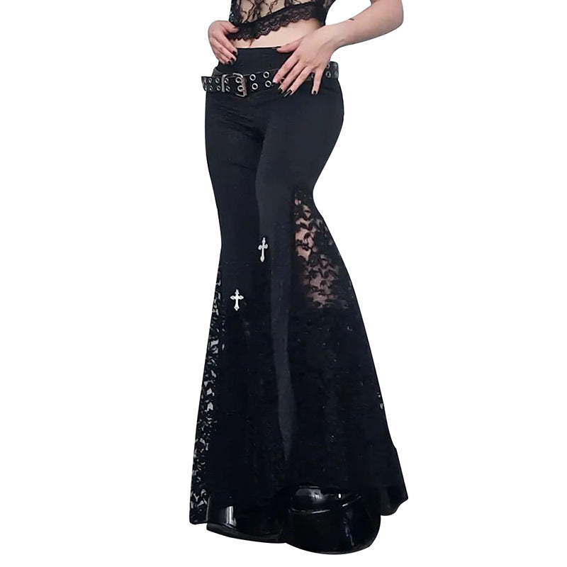 High Waist Lace Pierced Black Dark Pants