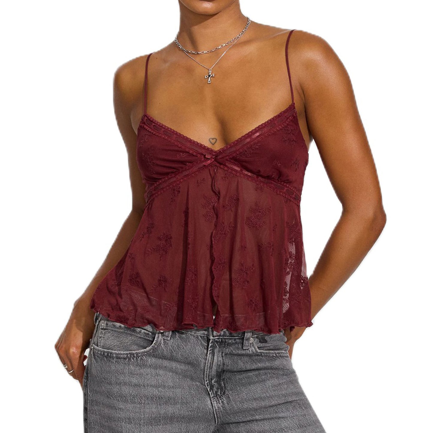 Women's Sexy Mesh Hollow Split Sling Shirt Blouses
