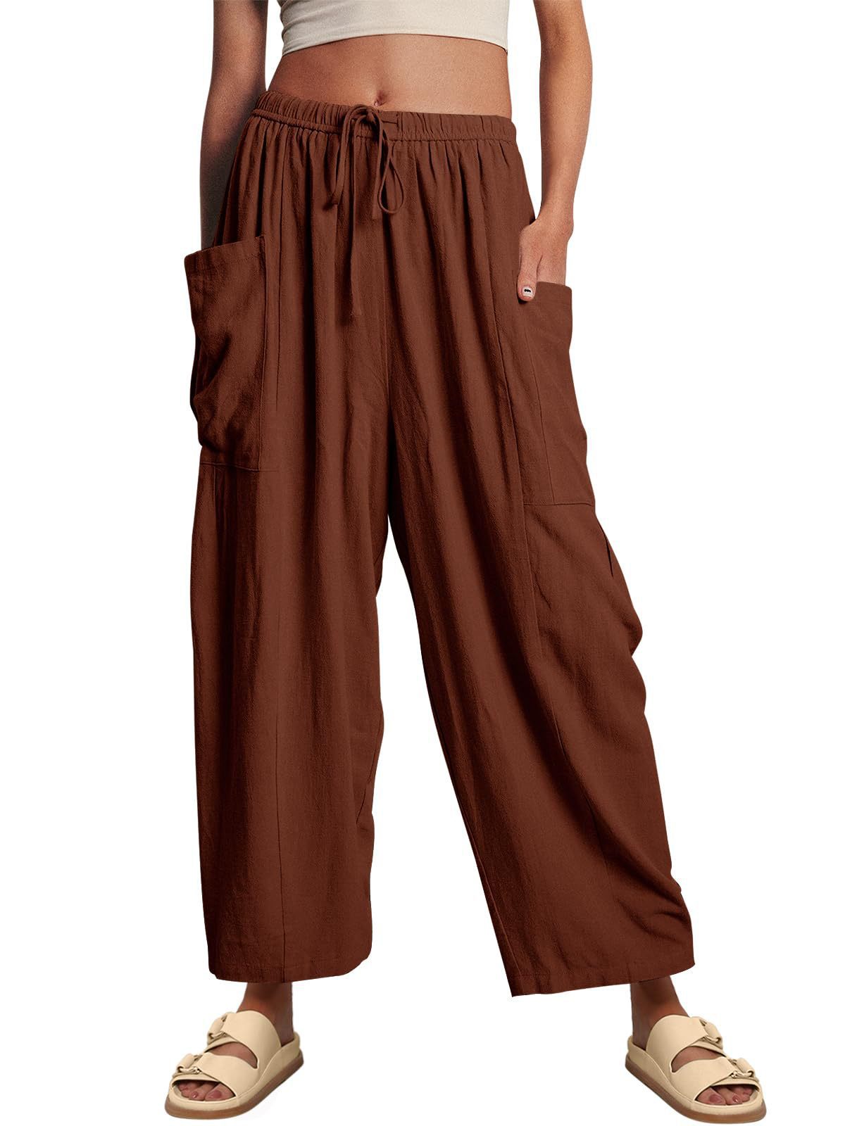 Elastic Waist Pleated Loose Casual Cotton Pants
