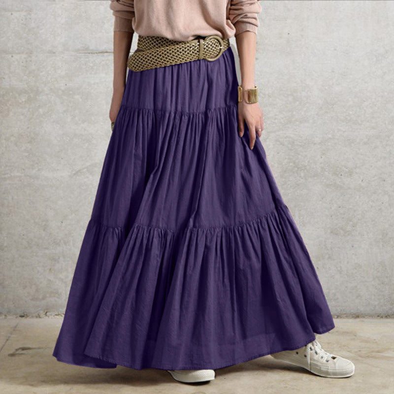 Women's Ruffled Spring Casual Dress Plain Retro Skirts