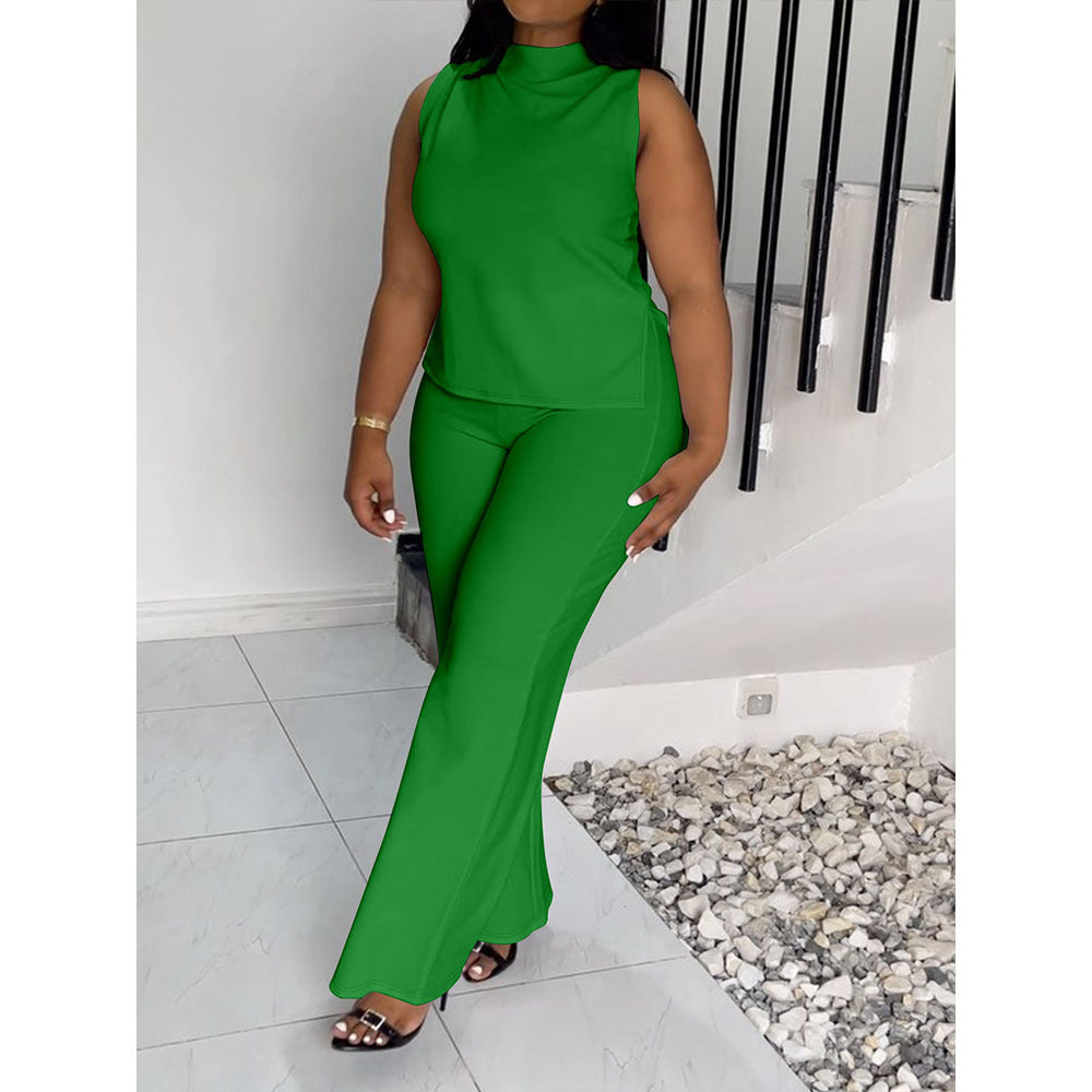 Women's Summer Solid Color Casual Sleeveless Trousers Suits