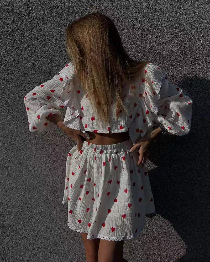 Fashion Cotton Linen Style Ruffled Strawberry Suits