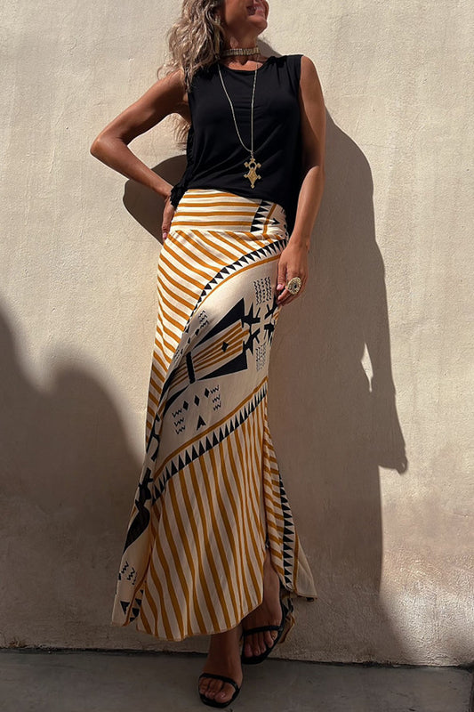 Line Printed Dress Comfort Casual Sleeveless Skirts