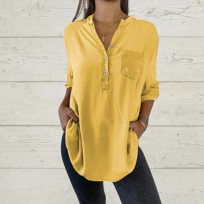 Women's Loose Casual Rhinestone Sleeve Shirt Blouses