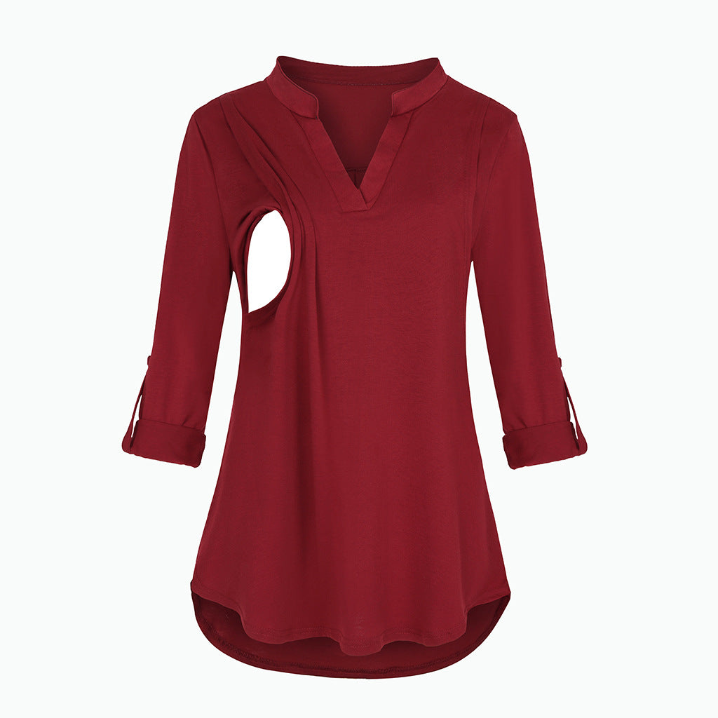Plaid Printed Pregnant Woman Breastfeeding Long Blouses