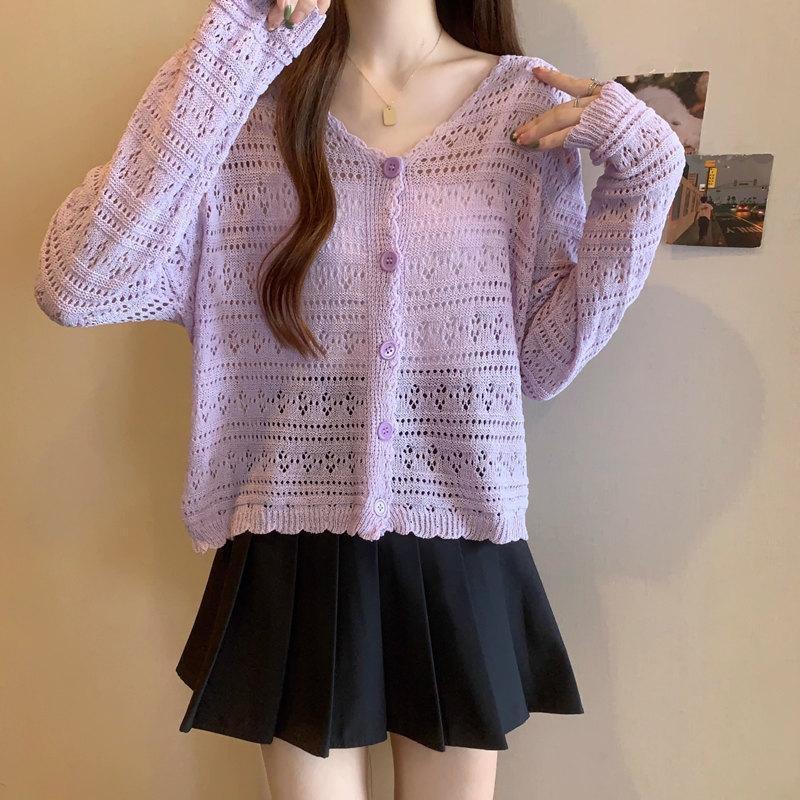 Women's Summer Solid Color Thin Hollow Shawl Women's Sweater
