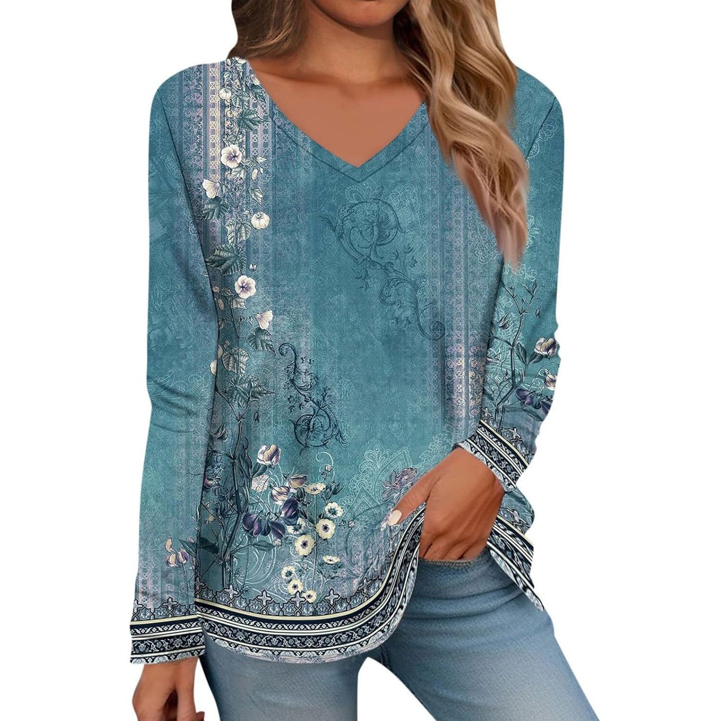Women's Versatile Creative Printed Long Sleeves Blouses