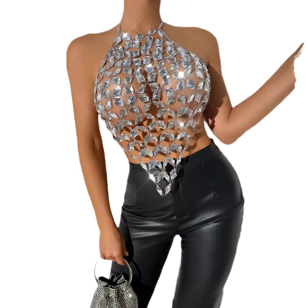 Women's Gem Hand Stitching Model Style Halter Tops