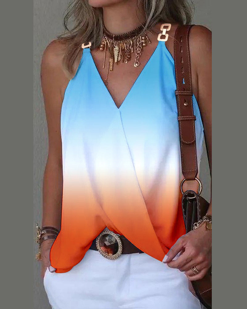 Women's Summer Simple Metal Buckle Printing Small Tops