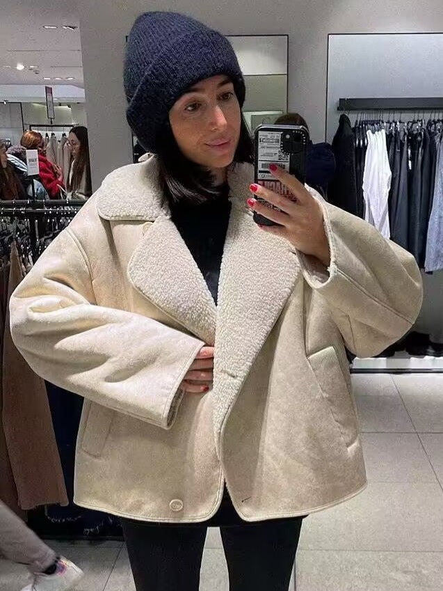 Women's Lapel Fur Suede Fleece-lined Warm For Coats