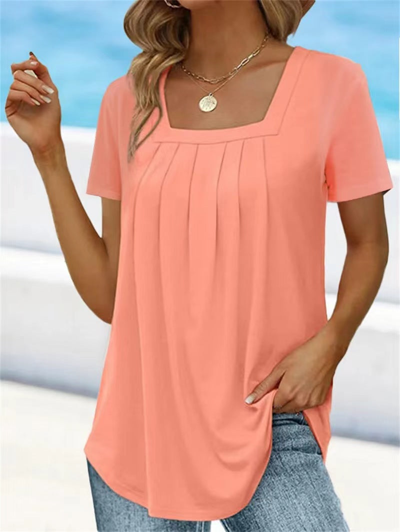 Women's Summer Solid Color T-shirt With Sleeves Blouses