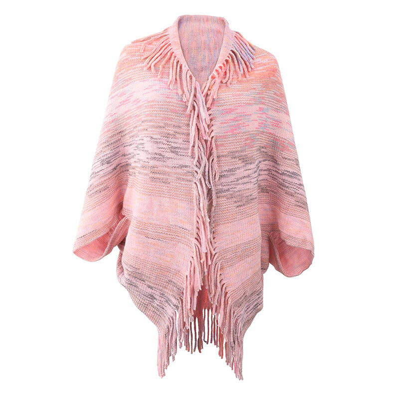 Women's Shawl Cape Tassel Hem Color For Sweaters