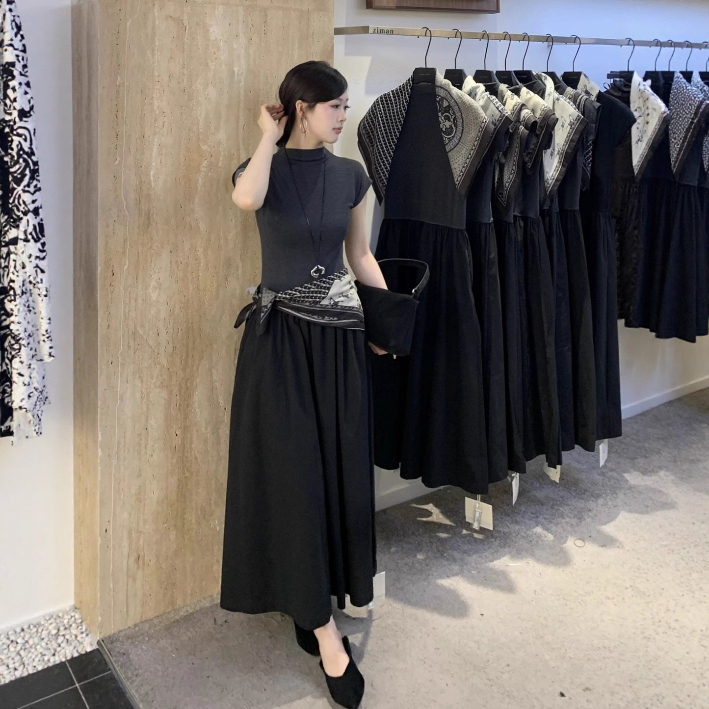 Italian Slimming Knitted Stitching Shawl Dress Blouses