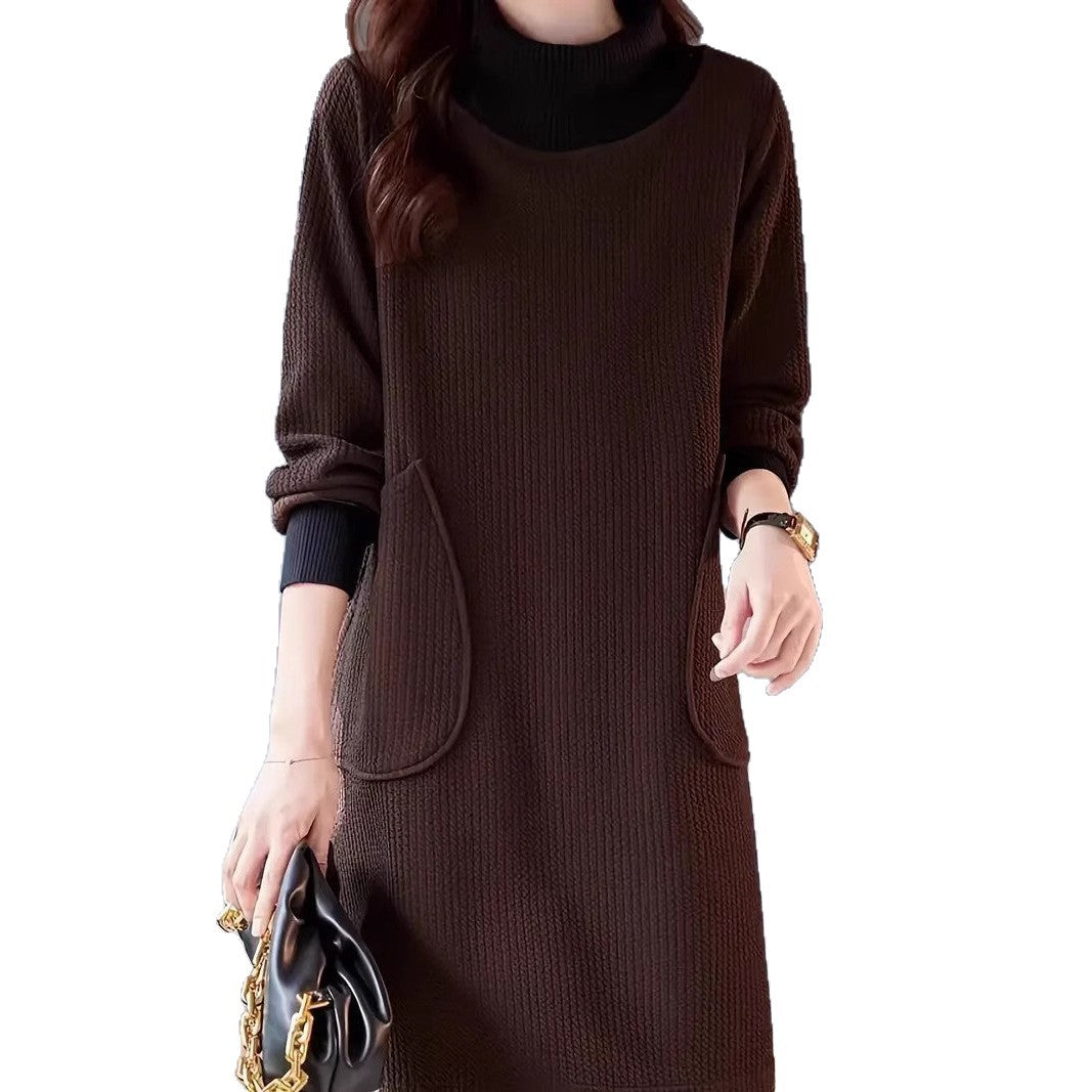 Women's Fashion Loose Slimming Turtleneck Knitted Long-sleeved Dress