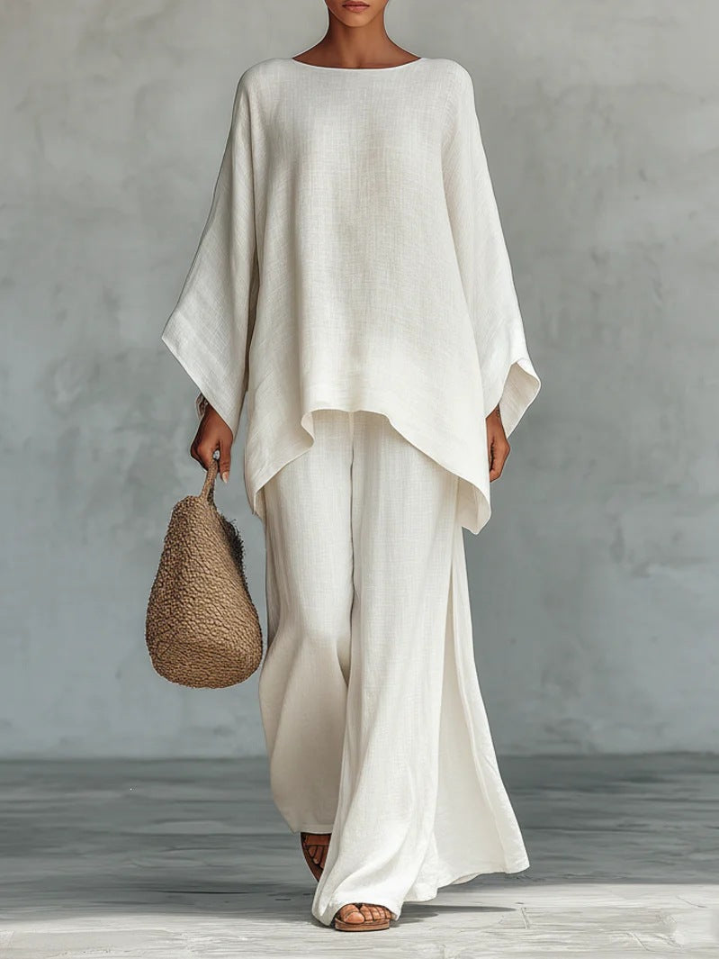Women's Simple Loose Linen Blended Shirt Wide Fashion Casual Suit