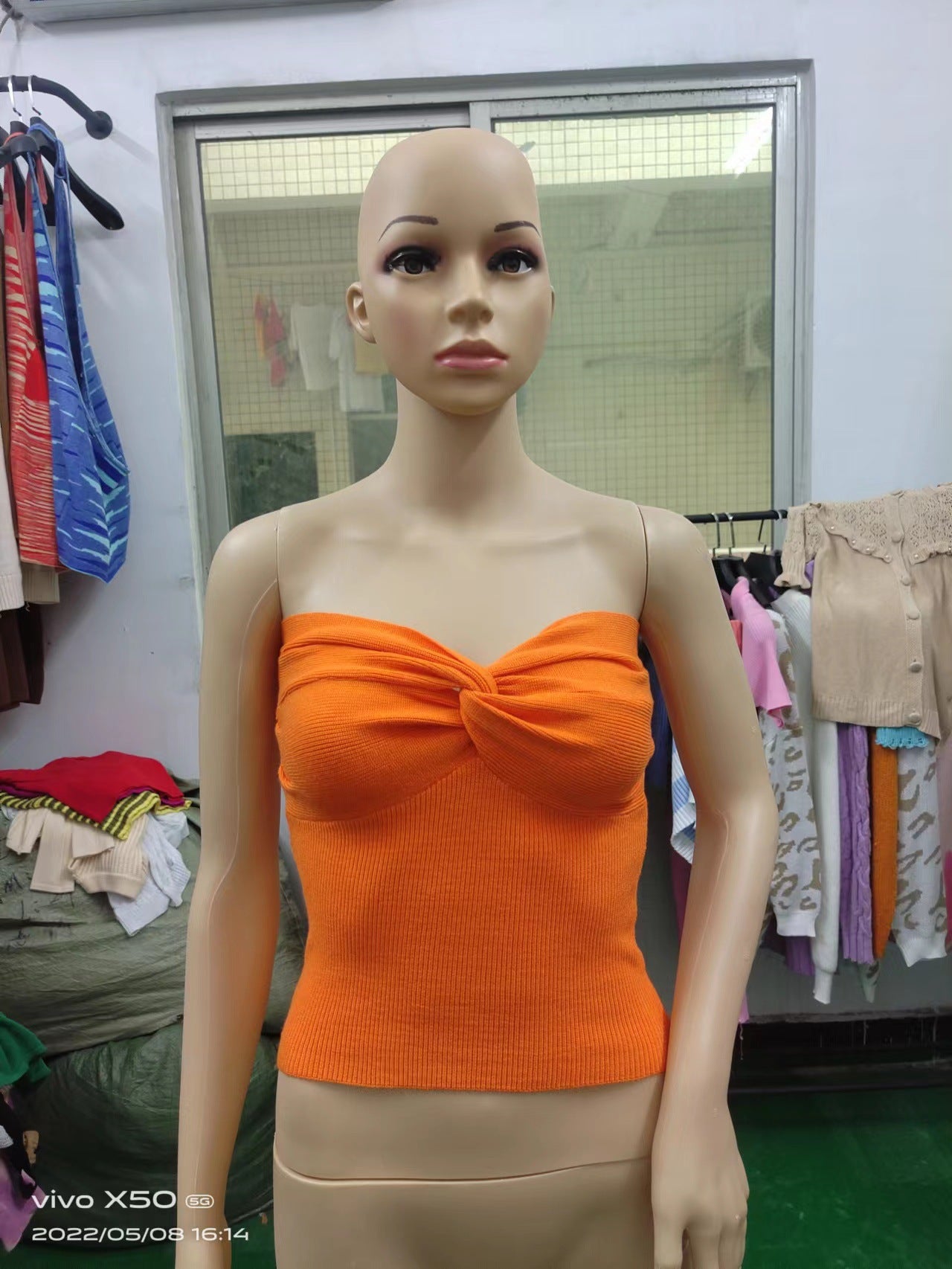 Women's Base Kinked Knitted Sling Tight Backless Tops