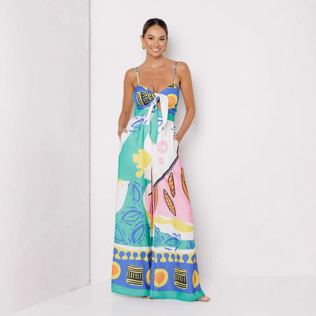 Women's Casual Fashion Digital Printing Chest Strap Jumpsuits