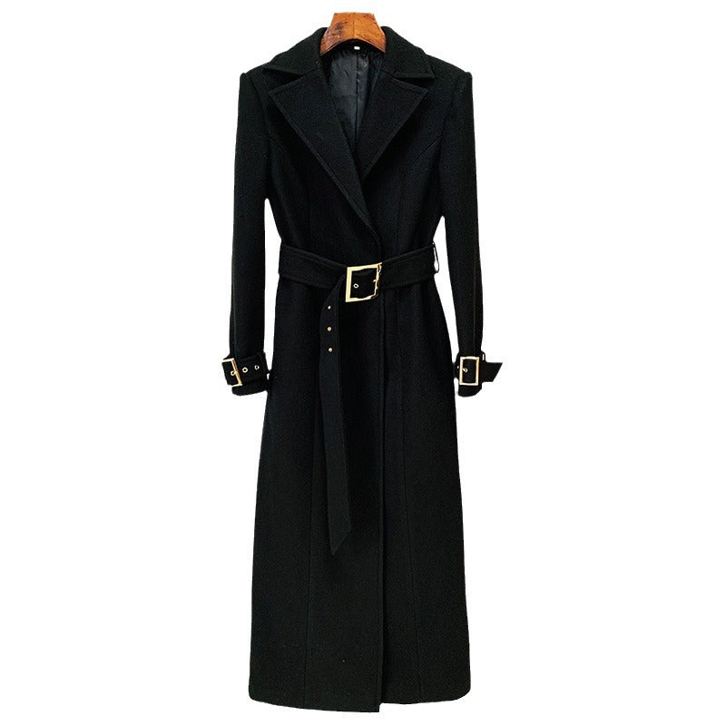 Fashion Simple Series Belt Extended Woolen Coats