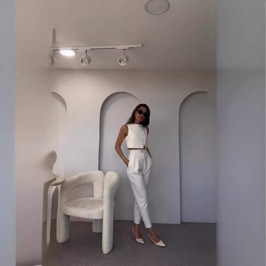 Women's Fashion Sleeveless High Waist Cropped Two-piece Suits