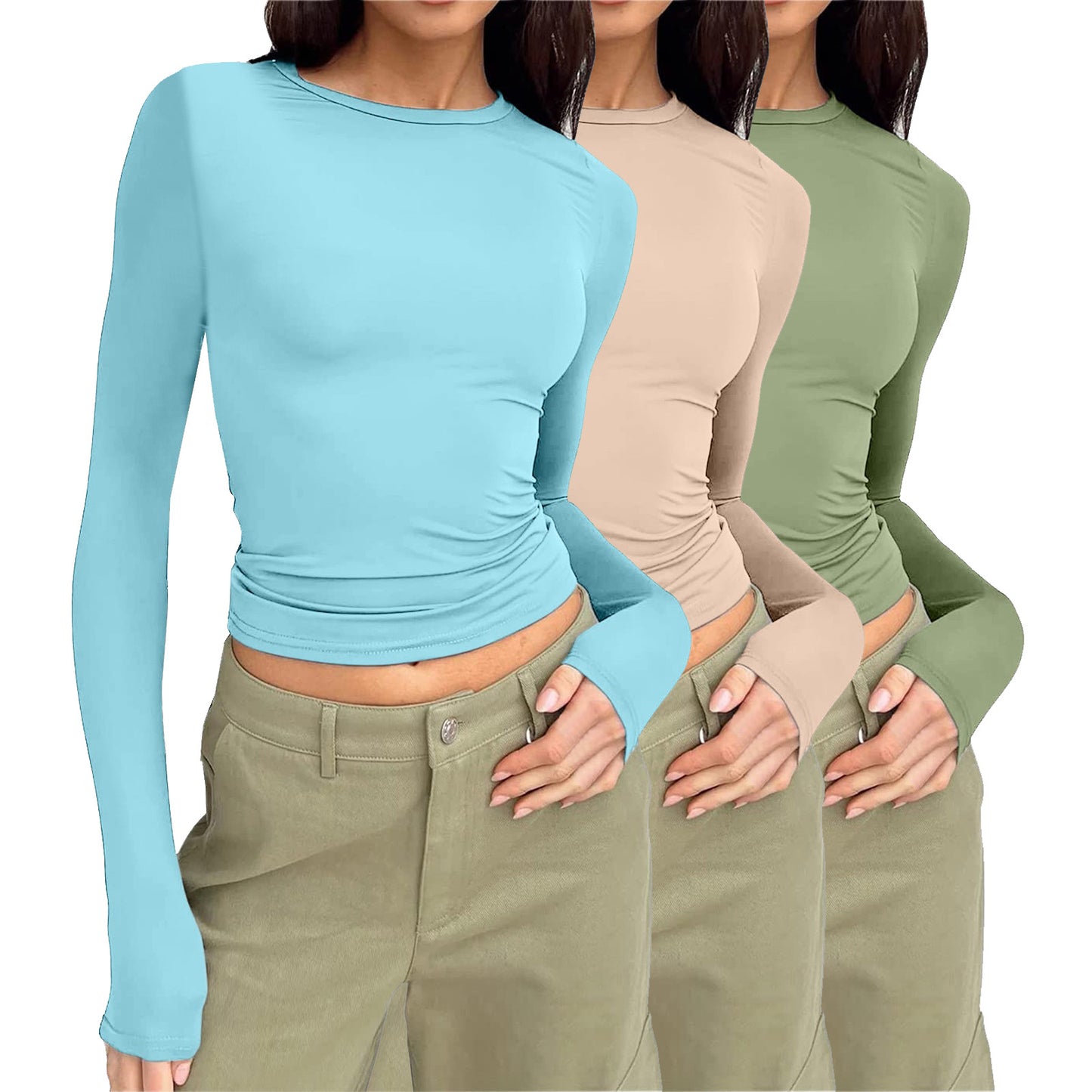 Women's Long-sleeved Solid Color Slim Pullover T-shirt Blouses