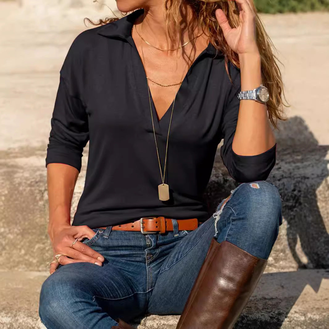 Women's Autumn Casual Pure Color Warm Keeping Blouses