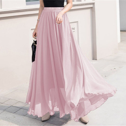 Women's Color Chiffon High Waist Big Swing Skirts