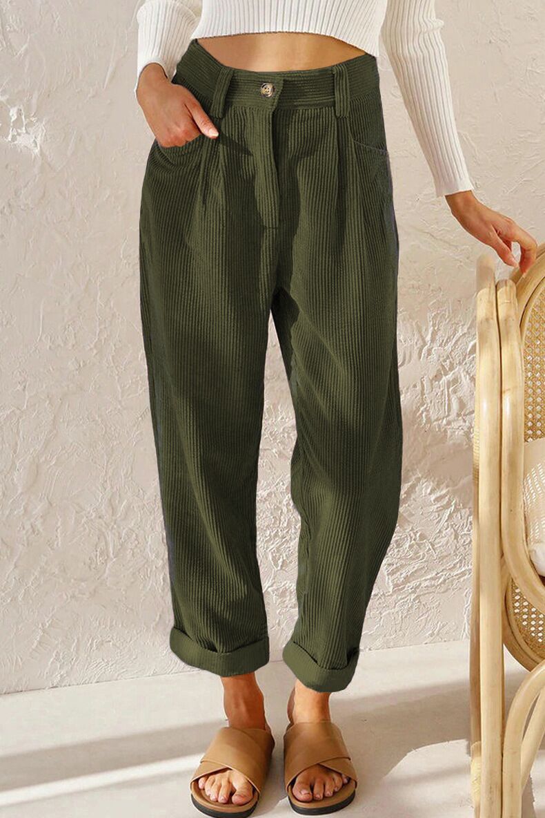 Women's Casual Solid Color Corduroy Loose Straight Pants