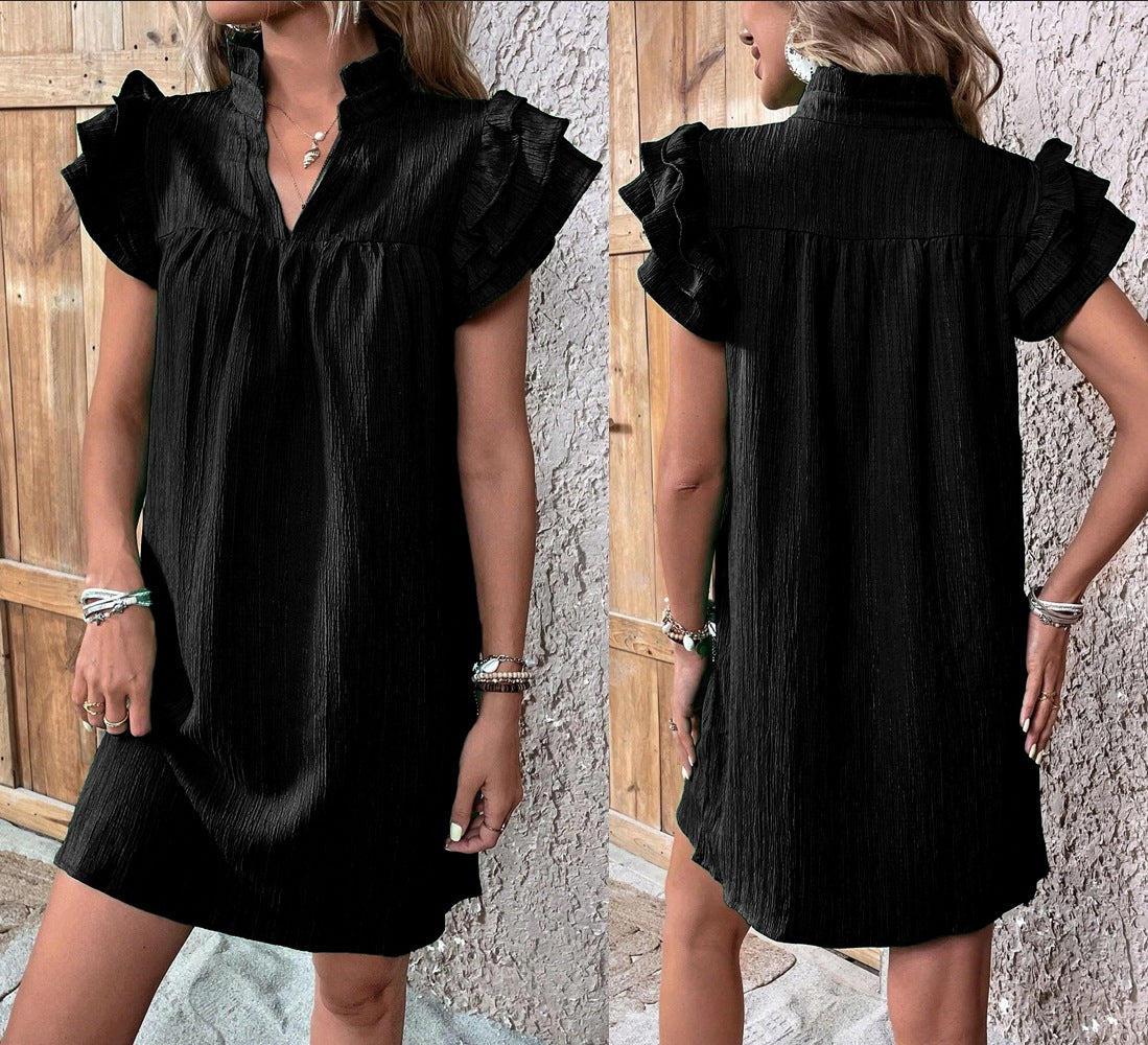 Women's Summer Fashion Versatile Ruffle Sleeve Pullover Dresses