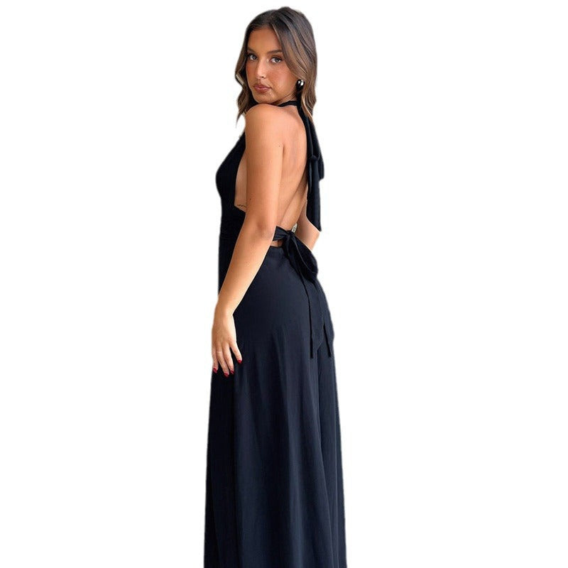 Women's Halter Backless Sexy Slit Solid Color Dresses