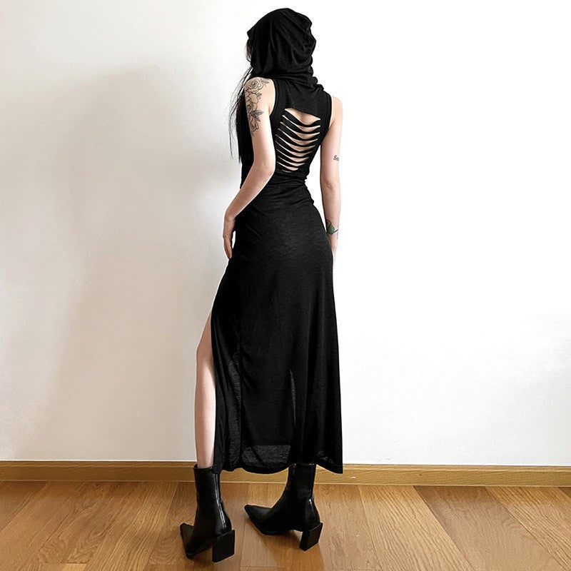 Women's Fashion Sexy Loose Split Hooded Mid-length Dresses