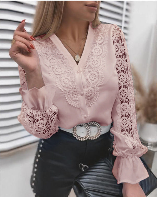 Women's Wear Design White Lace Long Sleeve Blouses