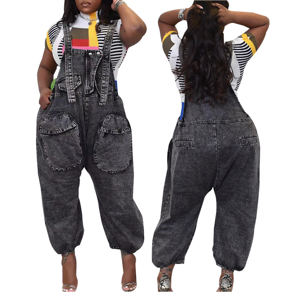 Versatile Stylish Fashionable Denim Loose-fitting Overalls Jeans