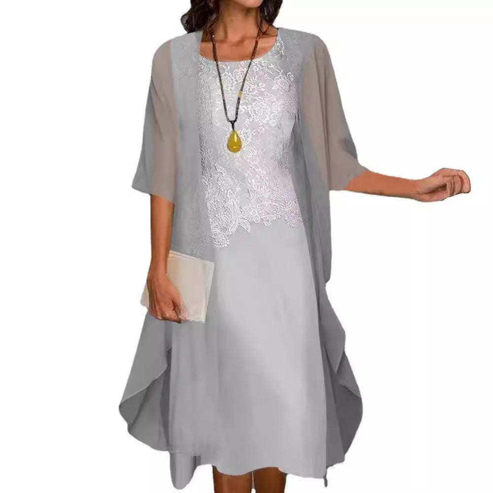 Lace Chiffon Solid Color Dress Two-piece Suits