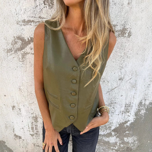 Women's Fashion Temperament Pure Color Button Vests