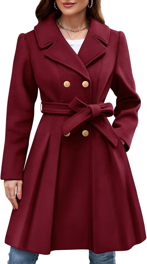 Women's Slim Double-breasted Notched Lapel Woolen With Coats