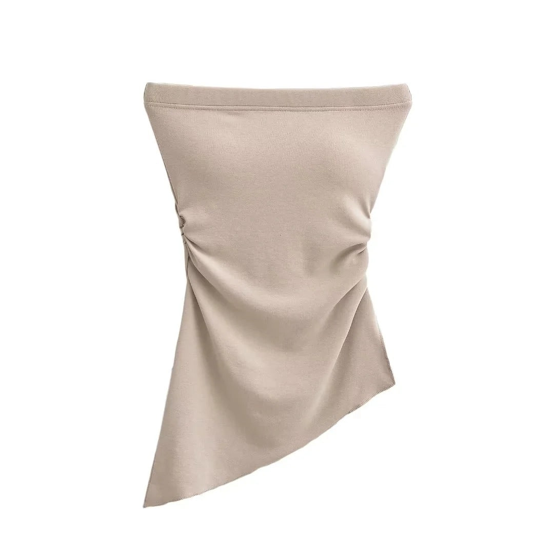 Slit Chest Pad Tube Summer Stretch Tops