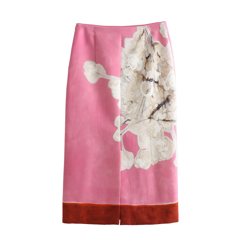 Women's Spring Fashionable Linen Blended Printed Skirts