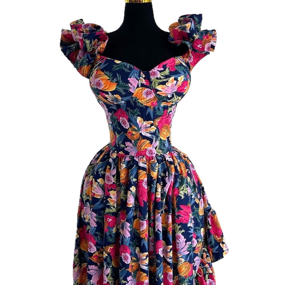 Women's Spring Fashion Print Lace Sleeve Irregular Dresses