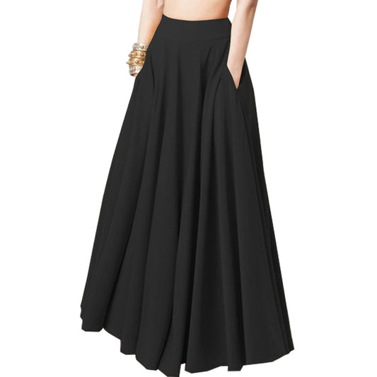 Women's Spring Solid Color Long Pleated Elastic Skirts