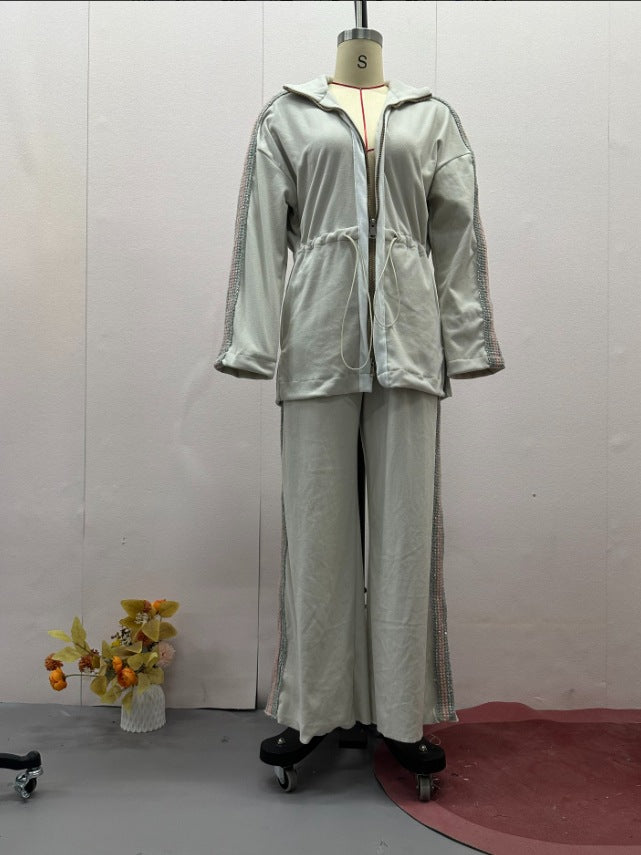 Autumn Fashion Color Contrast Drawstring Elastic Suits