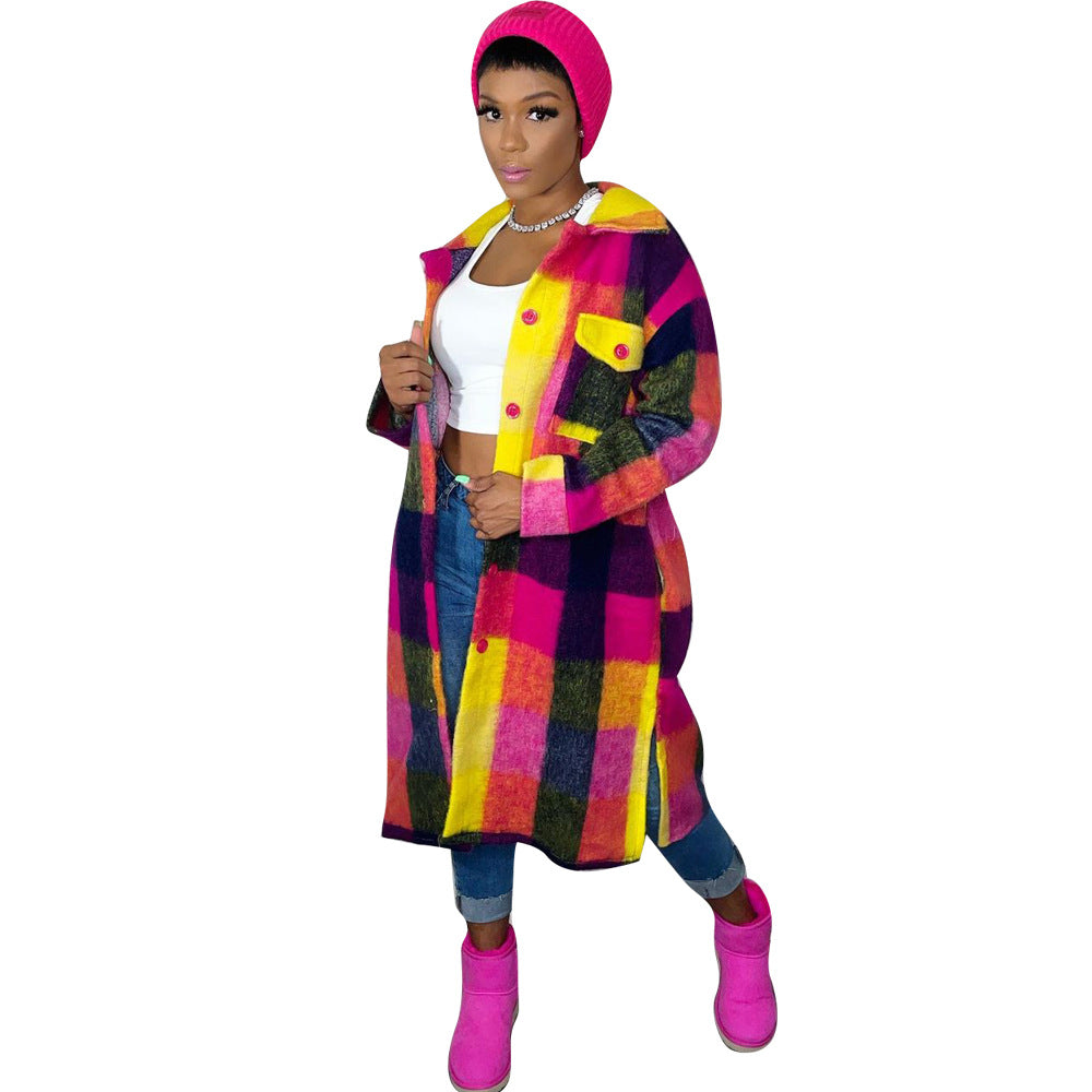 Women's Printed Plaid Winter Mid-length Temperament Commute Coats