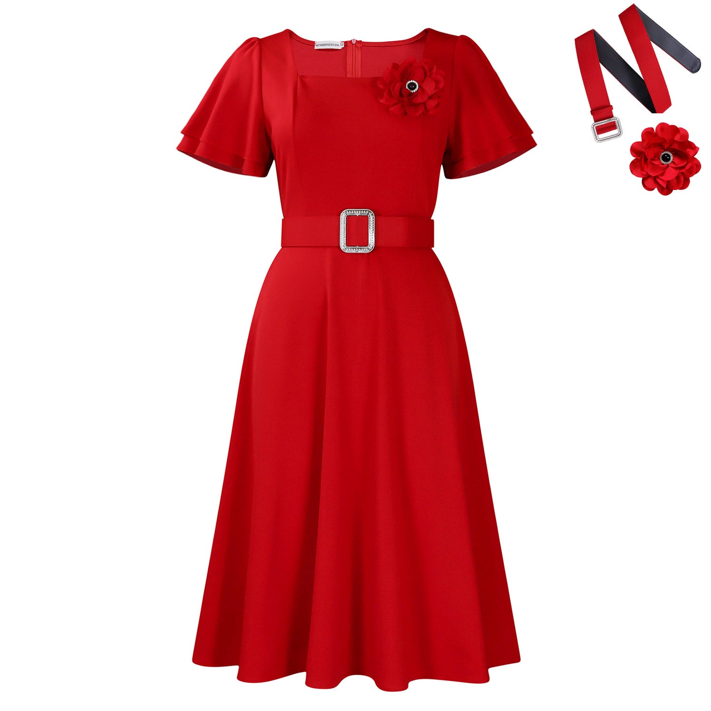 Women's Summer Female Fashion Square Collar Solid Color High Waist Dresses