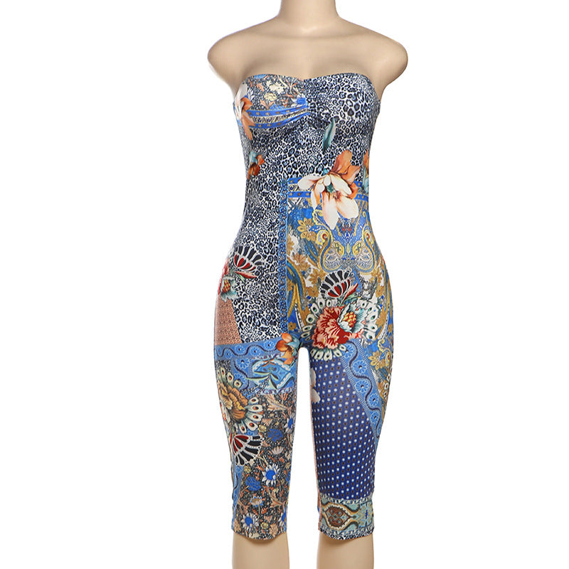 Women's Spring Personalized Fashion Flower Print Sleeveless Jumpsuits