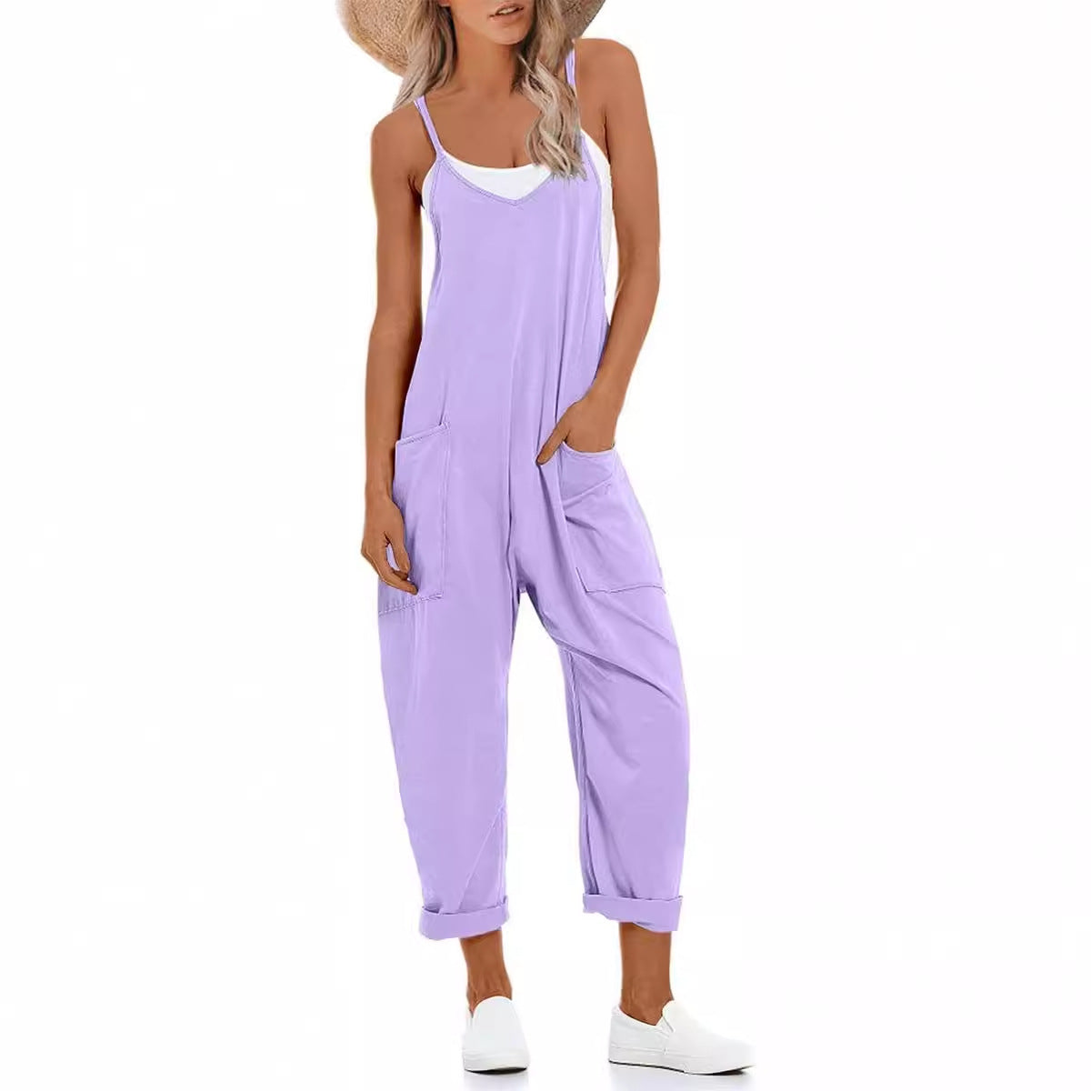 Women's Summer Large Pocket Overalls Loose Bodysuit Jumpsuits
