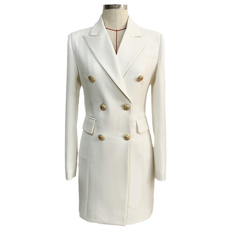 Double Breasted Lion Button Back Middle Zipper Slim Dresses