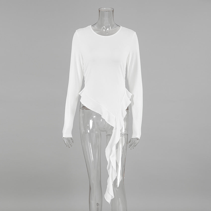 Women's Sense White Knitted Fabric Round Neck Blouses