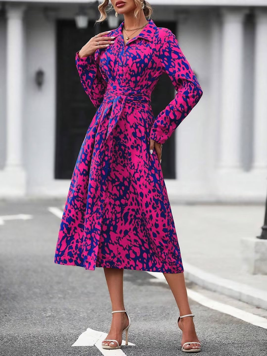Slouchy Print Elegant Shirt Long Sleeve Dress