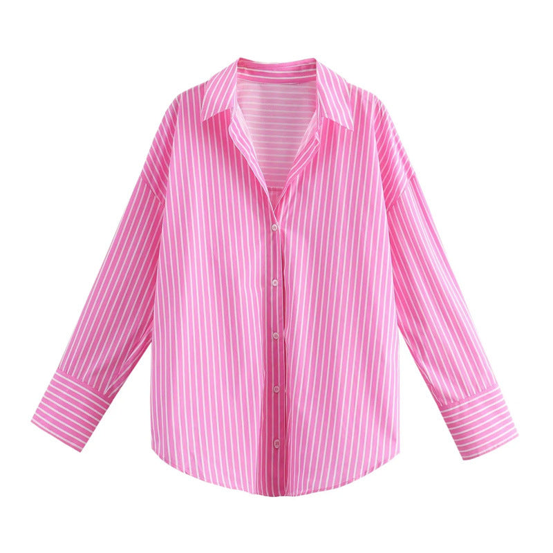 Women's Autumn Printed Silk Satin Texture Drape Blouses