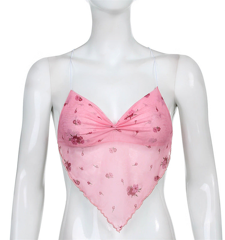 Women's American Style Pink Floral Camisole Hot Shorts